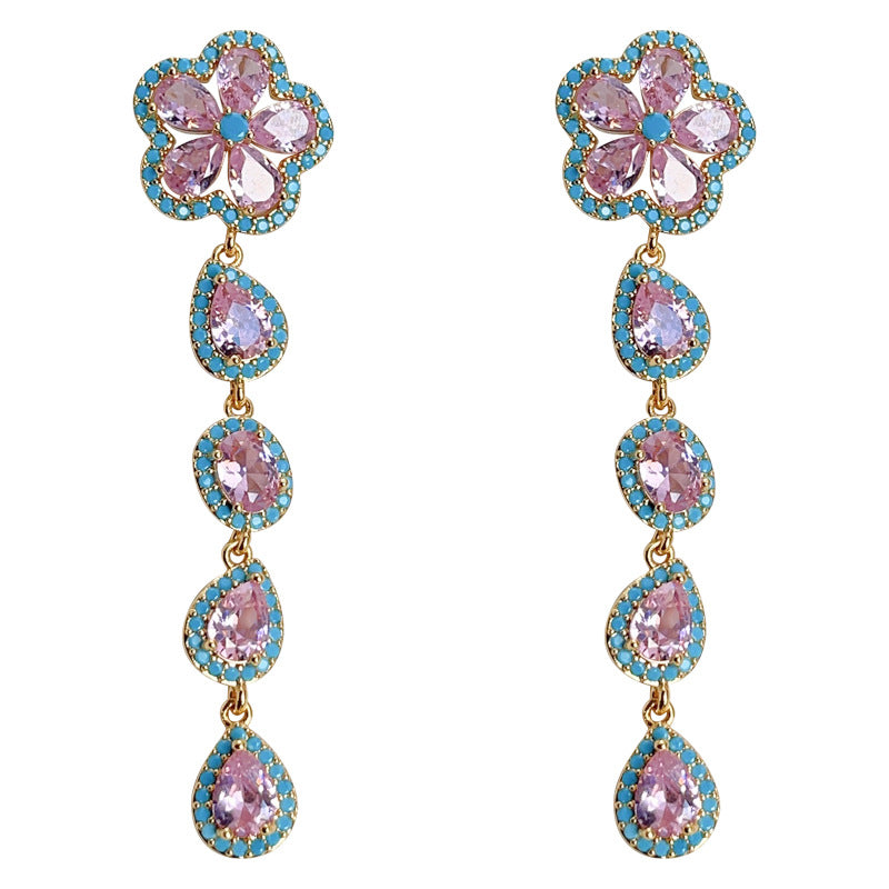 Wholesale of Long Copper Inlaid Zircon Earrings